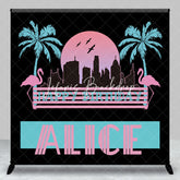 Lofaris Flamingo Trees Moon Custom Name Birthday Backdrop